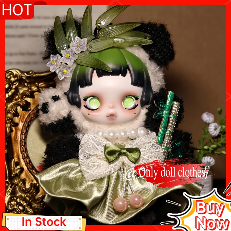 

Одежда для куклы Skullpanda, бамбуковое тематическое зеленое платье, кружевное ожерелье с бантом и жемчугом, аксессуары для волос, наряд для коллекционеров кукол, наряд