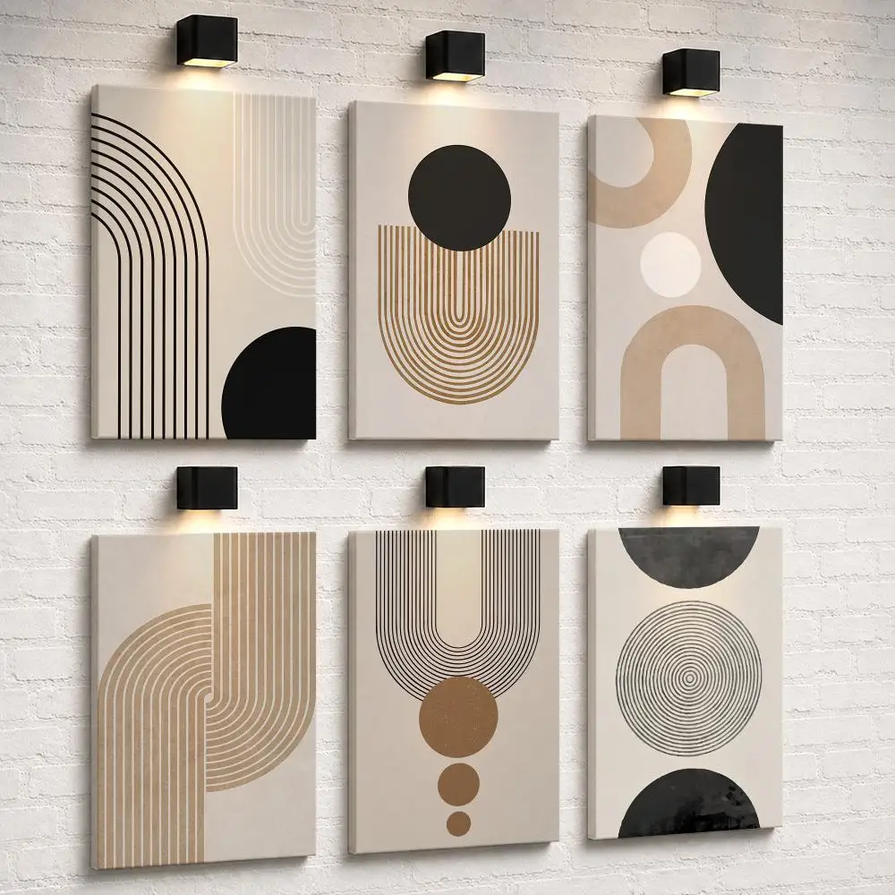 Modern Minimalist Geometric Line Framed Wall Painting Ready to Hang Canvas Art Poster for Living Room Bedroom Home Decor Decals