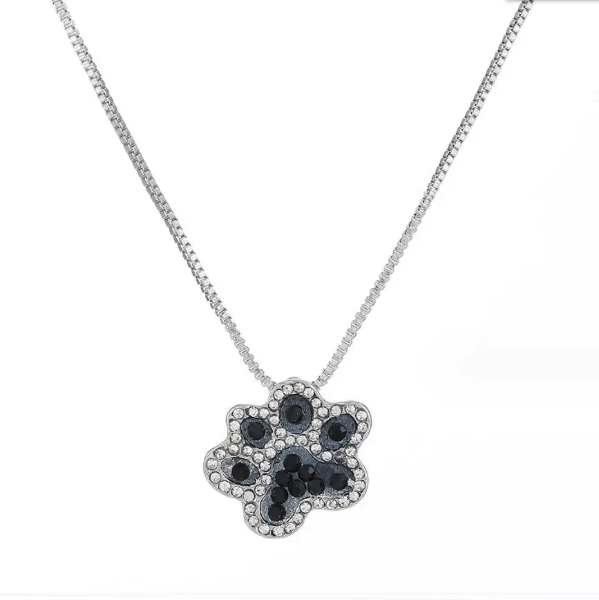 1PC Cute Cat Pendant Shaped Lover Crystal Rhinestone Black and White Paw Pet  Valentine's Day BFF Jewelry F1985