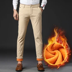 Men's Winter Thermal Fashion Denim Pants Male Classic Popular Concise Straight Leg Jeans Snow Warm Plush Daily Casual Trousers