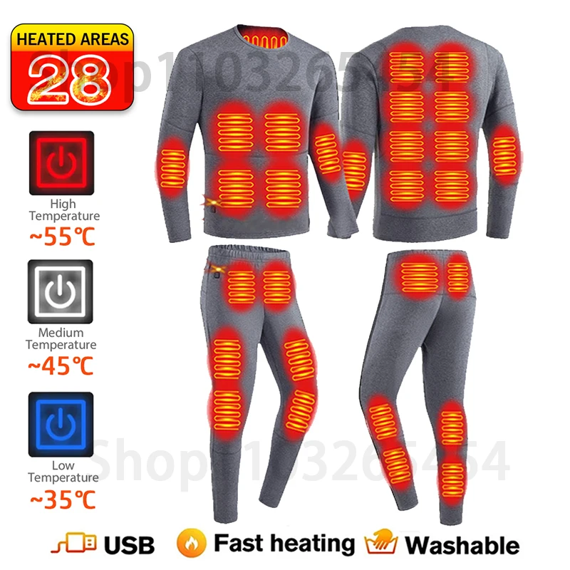 52 gebieden Nieuw verwarmd ondergoed Winter thermisch ondergoed Dames Heren Verwarmingsjack Winteraccessoires USB elektrische verwarmingskleding