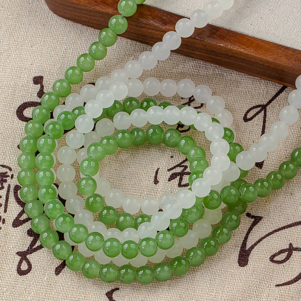 Cold and ancient style ice transparent feeling Chinese traditional color 8mm glazed beaded DIY necklace   50pcs