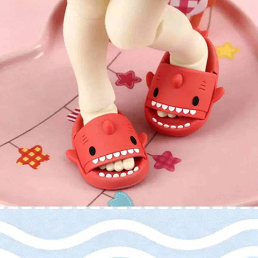 Cute Red Monster Mini Slippers for Dolls Funny Open Mouth Cartoon Shark Slide Sandals Doll Accessories Toy Shoes