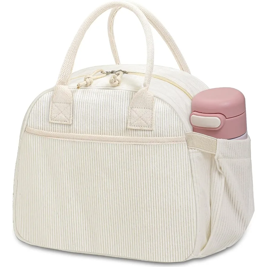 

Insulated Lunch Box for Women: Cute Corduroy Reusable Lunchbag Ideal for Work and Outdoor Activities Keeps Food Fresh and Warm