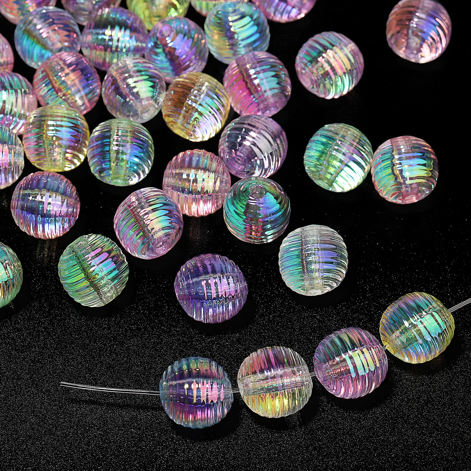 Big Hole AB Color Acrylic Beads Round Flower Faceted Loose Ball Beads for Jewelry Making DIY Pen Cellphone Chains Accessories