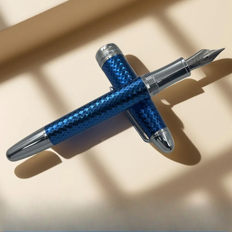 penchen-glaciar-azul-laton-martillo-de-acero-patron-plumas-estilograficas-f-05mm-punta-oficina-estudiantes-boligrafos-boligrafo-de-metal-caja-de-regalo