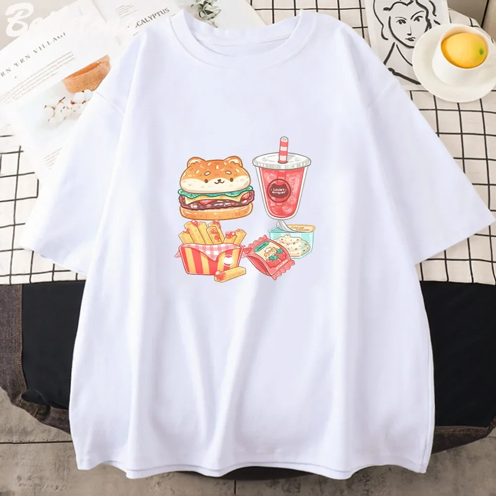 Shiba Combo Burger Classic T-Shirt Anime Women Men Pink Cotton Short Sleeve Tee Harajuku O-Neck Summer Tops Gothic Goth Clothes