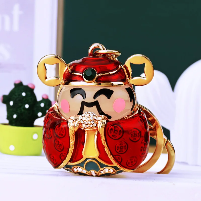 Lucky God of Wealth Car Keychain Women's Bag Pendant Metal Key Chain Ring Creative Gifts Keychains on the phone