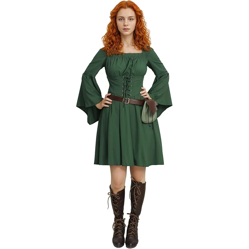 

Womens Medieval Renaissance Dress For Women Long Sleeve Vintage Vampire Witch Costume For Halloween Stage Performance