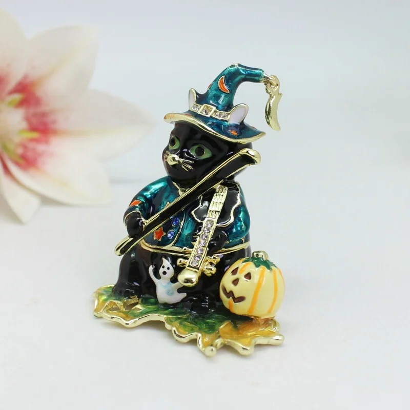 ShinnyGifts Hand Painted Music Cat Jewelry Box Cute Decorative Trinket Storage Box Home Decor for Halloween Party Favors