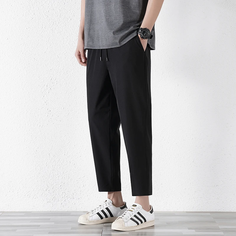 Elegant Fashion Harajuku Slim Fit Ropa Hombre Loose Sport All Match Casual Pants Solid Pockets Thin Style Straight Leg Pants