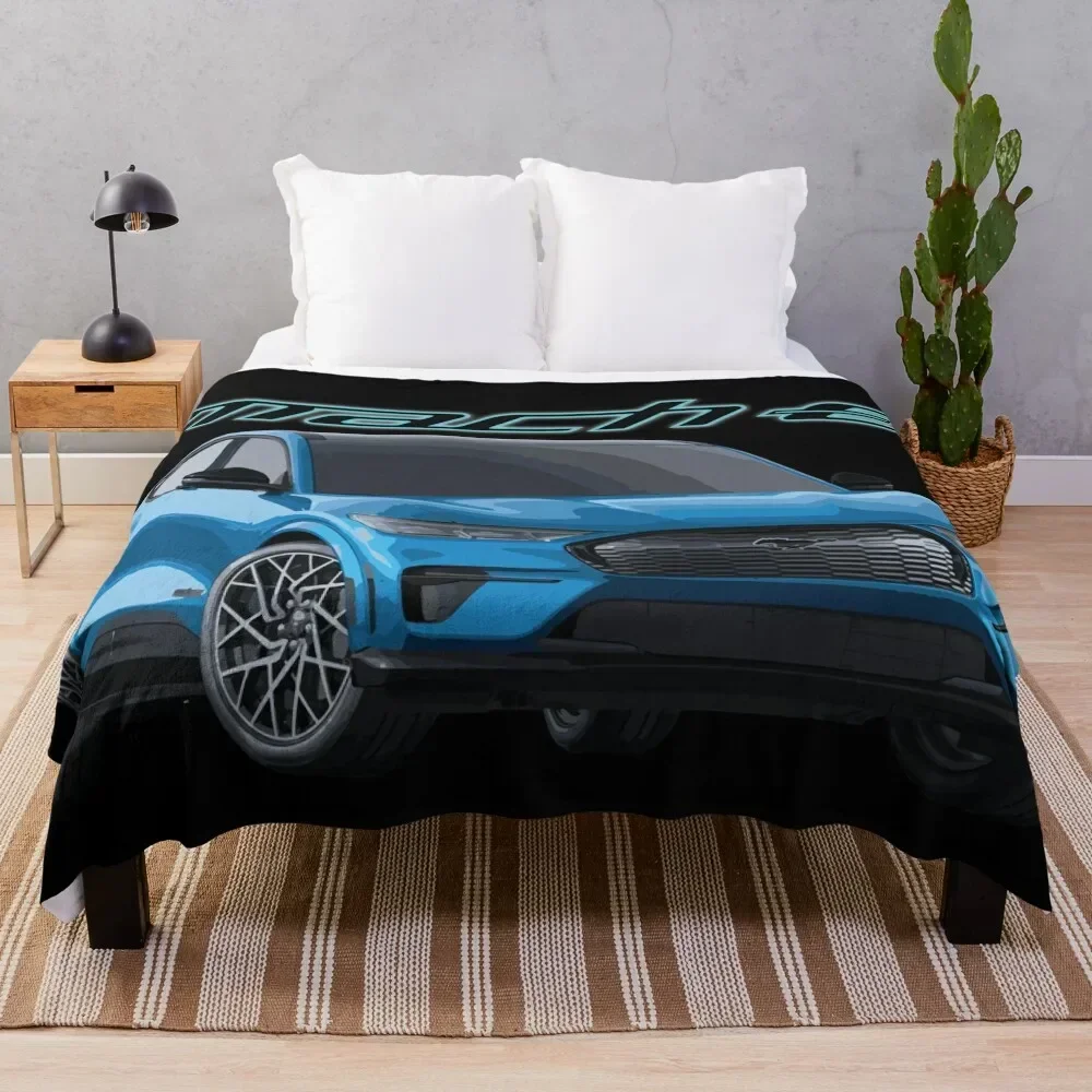 MUSTANG MACH-E GT Grabber Blue Electric Throw Blanket Beach Kid'S For Decorative Sofa Blankets