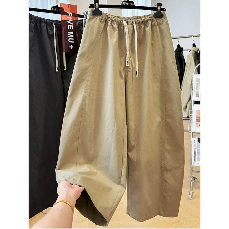 Wide Leg Pants for Streetwear Women Spring Summer Workwear Korean Fashion Vintage Elastic Waisted Trousers Casual Baggy Pants