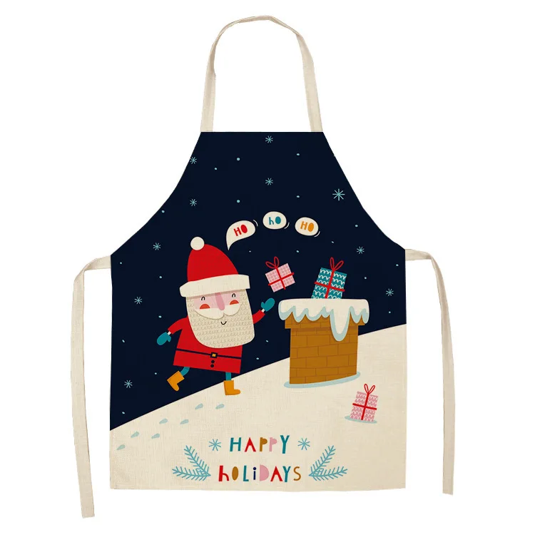 Cartoon Christmas Sleeveless Apron Linen Stain Resistant Apron Kitchen Cooking New Year Holiday Party Favor Kitchen Accessories