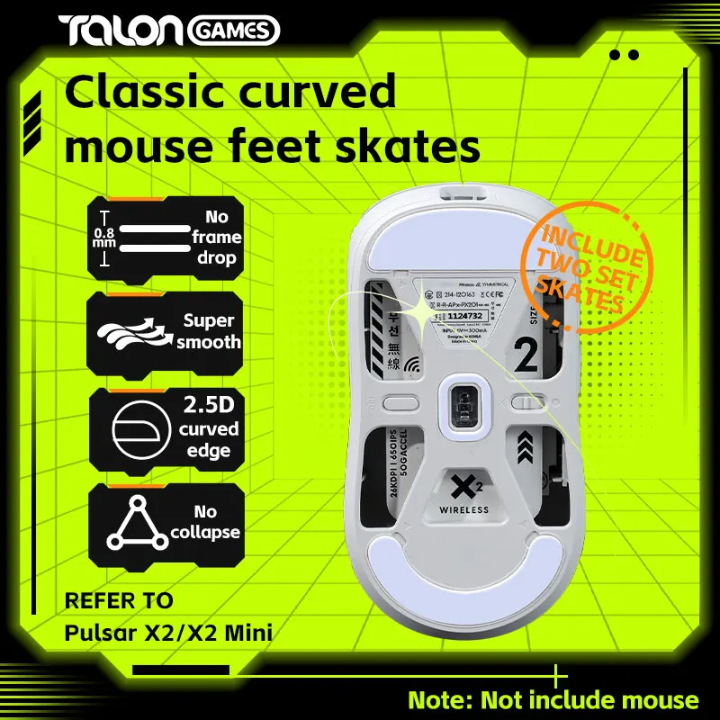 TALONGAMES-Lot de 2 pieds de souris gris clair à bord incurvé personnalisé, patins de remplacement pour mini souris de jeu Pulsar X2 / X2