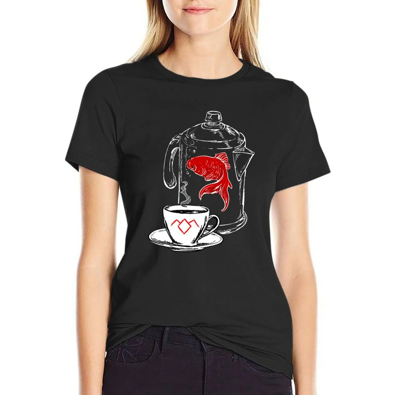 Twin Peaks A Fish In The Percolator Vintage Coffee Shop Print T-Shirt quick-drying oversized cute tops plain t shirts for Women