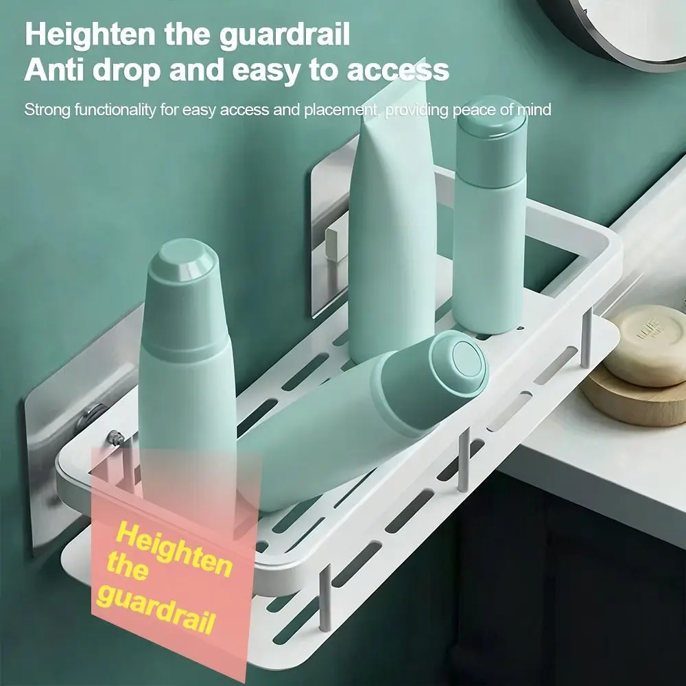 

Practical Metal Bathroom Shelf Space Saving Wall Mounted Shower Gel Shelf Self-adhesive Toilet Storage Brackets