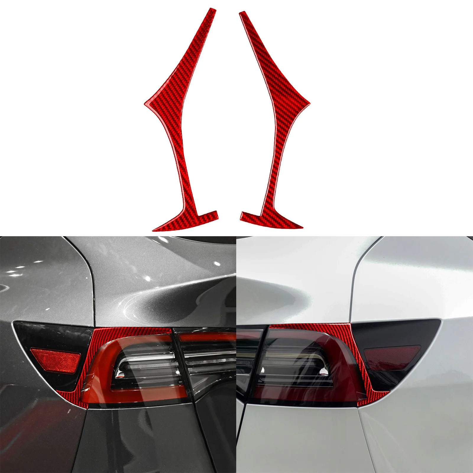 Red Carbon Fiber Rear Headlight Eyelid Eyebrow Decal For 2017-22 Tesla Model 3 Y