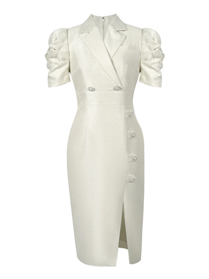 cream pencil dress with sleeves Draped Lace Pencil Dress
