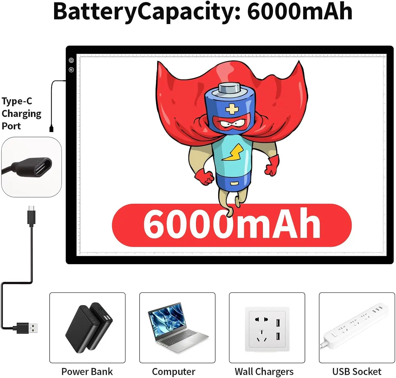 Almofada de luz grande A1 para pintura diamante, caixa de luz LED com 3 modos de cor e brilho ajustável, alimentada por bateria