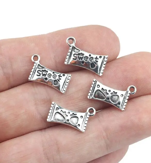 10Pcs 10*17mm Antique Silver Color Sweet Candy Charms Pendant EF3720