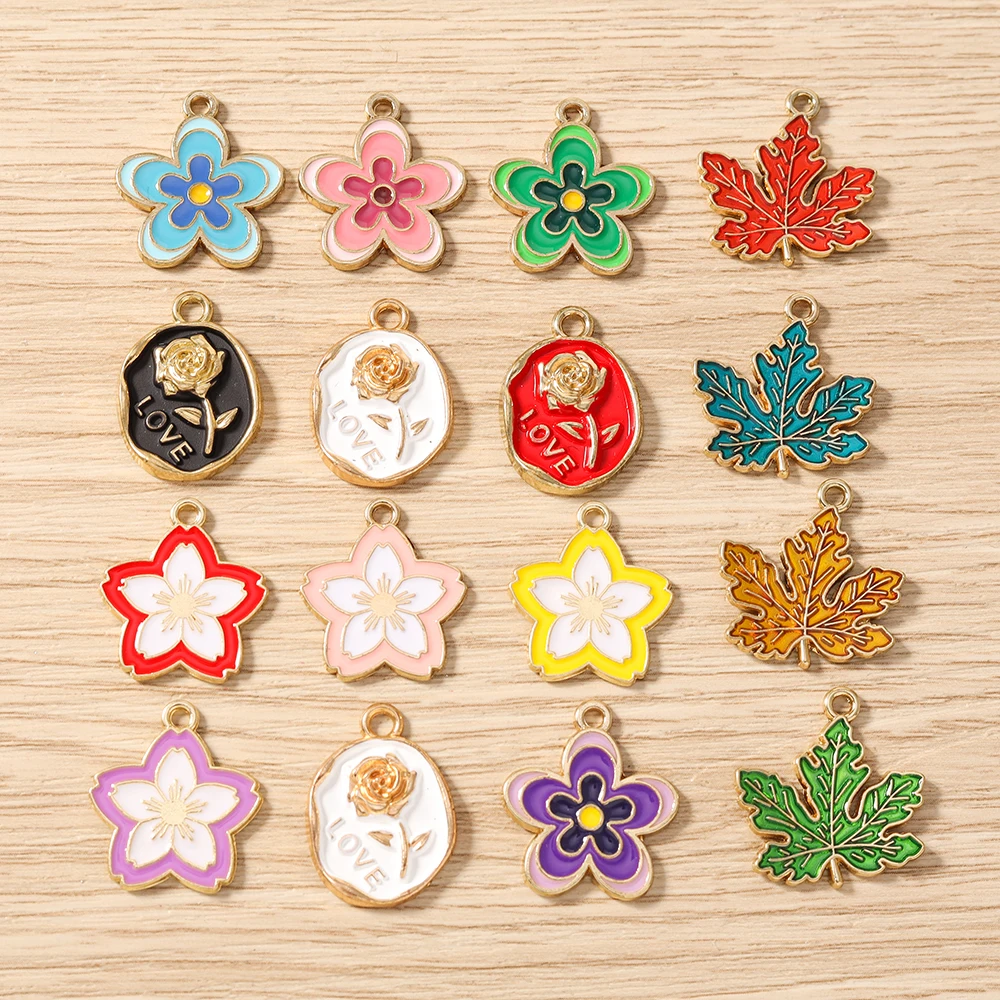 

Tusember 10pcs Enamel Cartoon Pretty Flower Pendants Cute Flower Charms for Necklaces Earrings Bracelets Jewelry Making Craft
