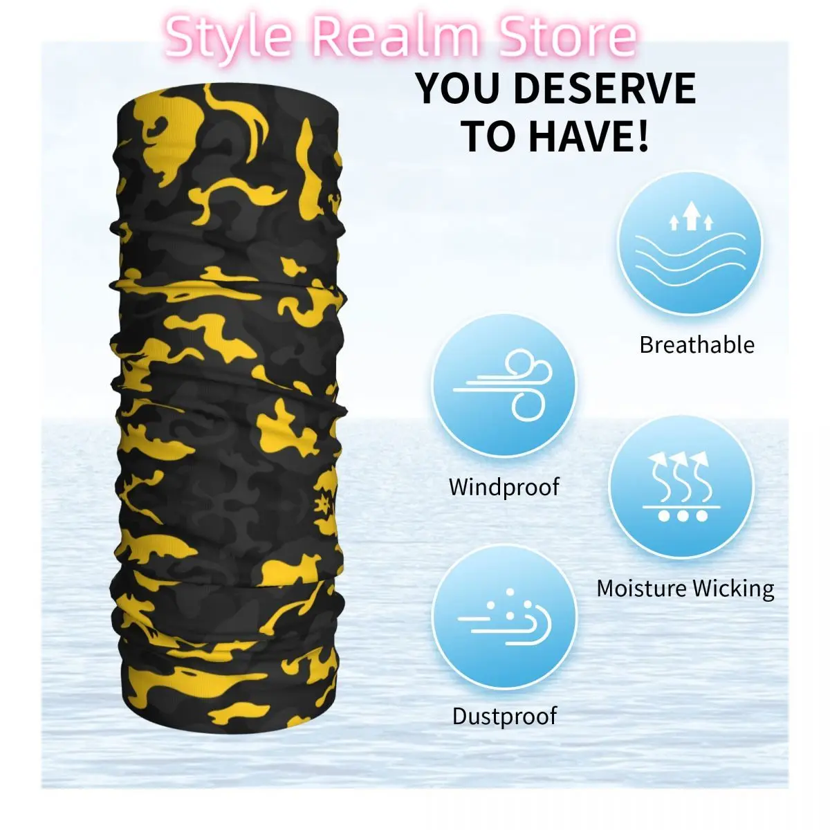 Camo Style Black And Yellow Camouflage Bandana Neck Gaiter for Hiking Running Women Men Wrap Scarf Headband Warmer view 3