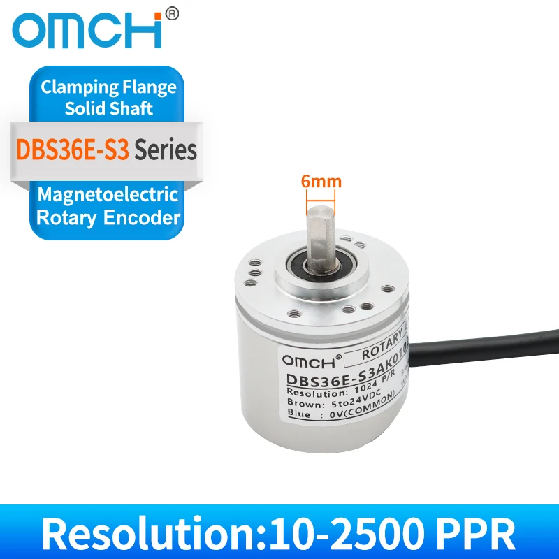 

OMCH DBS36E-S3AJ/S3EM/S3RK Зажимной фланец Диаметр твердого вала 6 мм 1-2500PPR Инкрементальный магнитоэлектрический поворотный энкодер