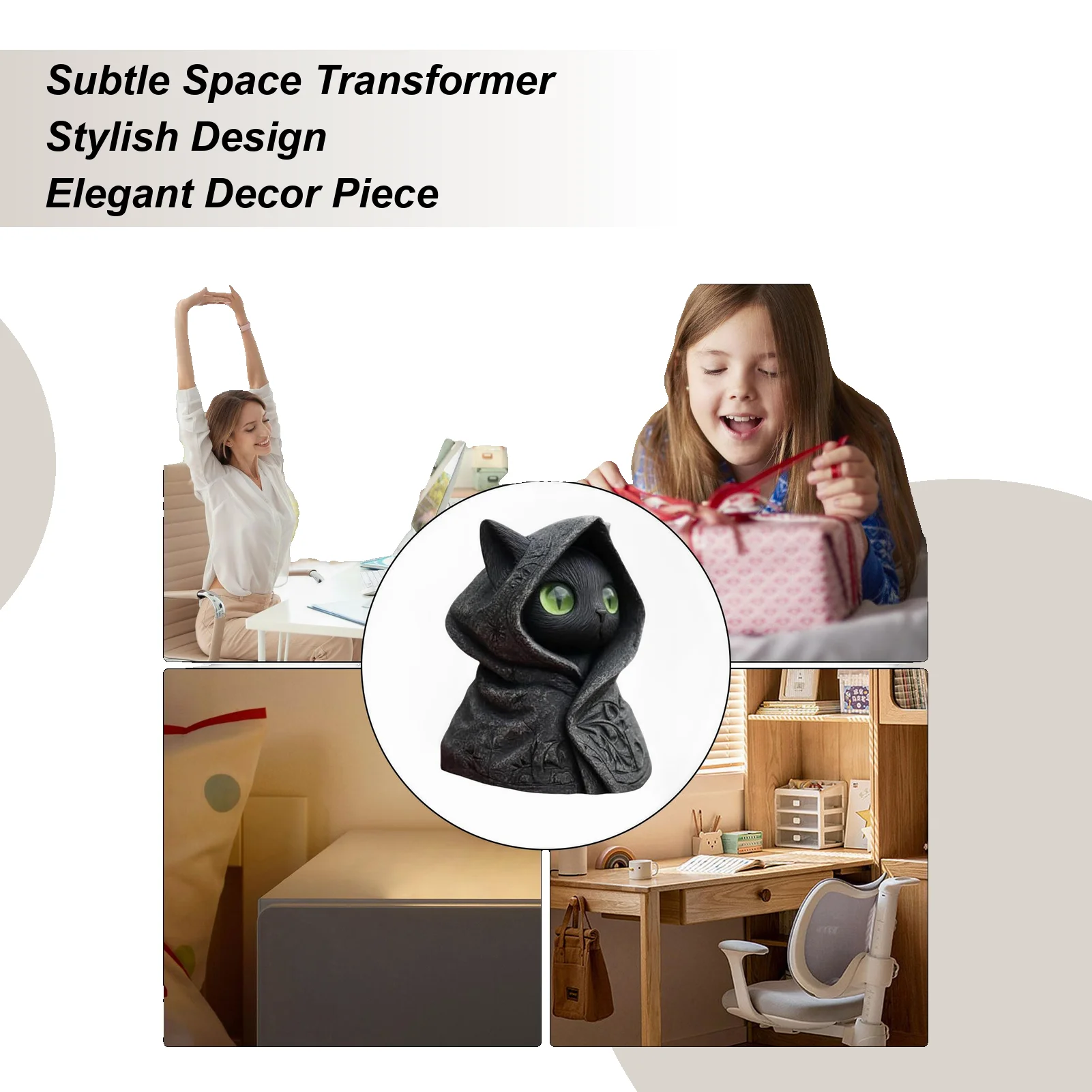 

Cat Statue Mysterious Hooded Resin Cat Figurine with Cloak Collectible Sculpture Decoration Ornaments for Indoor Desk Office