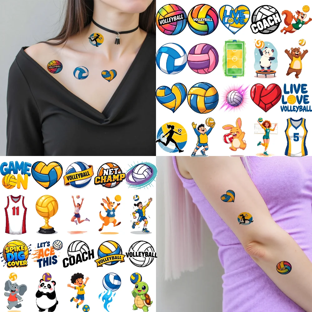 

54pcs Temporary Tattoo Sport Stickers Waterproof Long-lasting Body Stickers Volleyball Stickers Cartoon For Arms