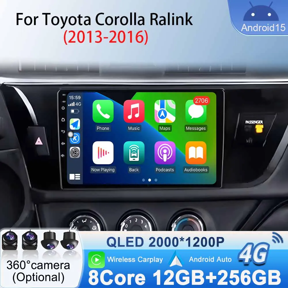 

Wireless Carplay for Toyota Corolla Ralink 2013 - 2016 LHD Android 15 Car Stereo Radio Multimedia Video Player BT GPS Navigation