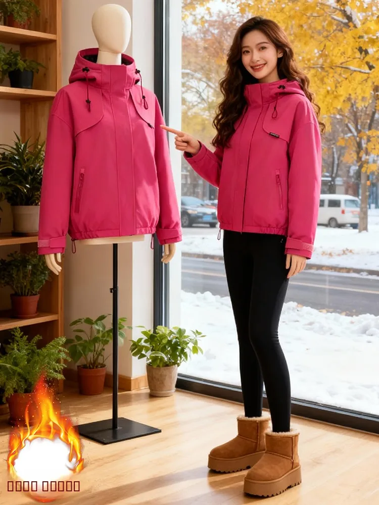 Thiened Fce 겨울 자켓 여성용 2026 한국 스타일 출퇴근용 대형 사이즈 패치워크 코트 따뜻한 코트 후드 지퍼 포함