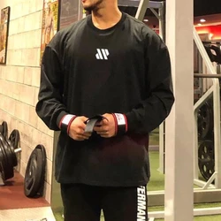 T-shirt surdimensionné à manches longues pour hommes, chemises de fitness, vêtements de gym, hip hop, entraînement, automne