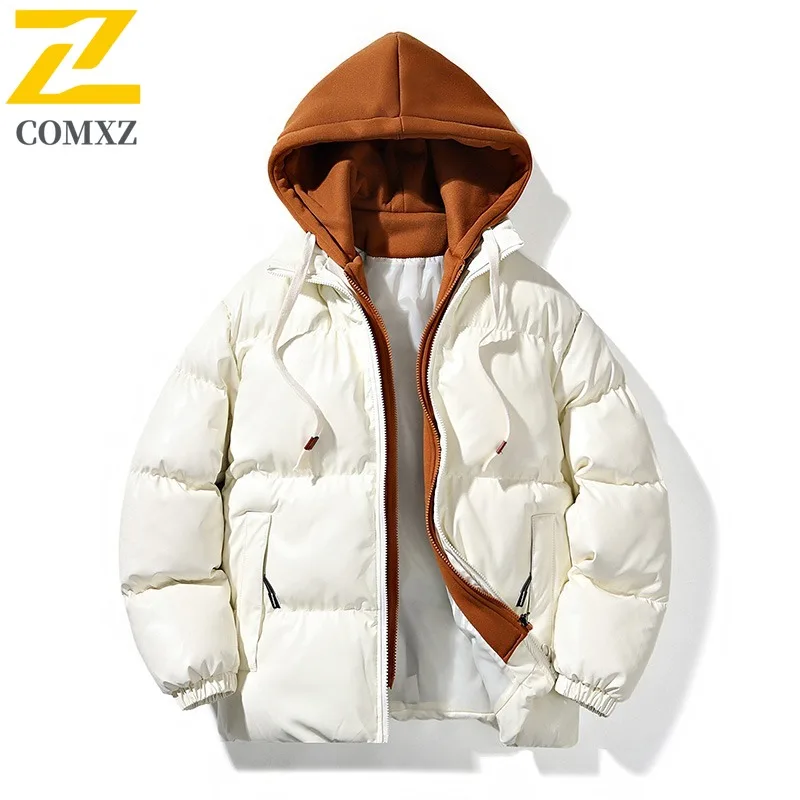 COMXZ الرجال القطن وسادة مبطنة الحد الأدنى مقنعين سميكة الدافئة التخييم الثلجي الحشو معطف 2025 التزلج يندبروف الشتاء سترة