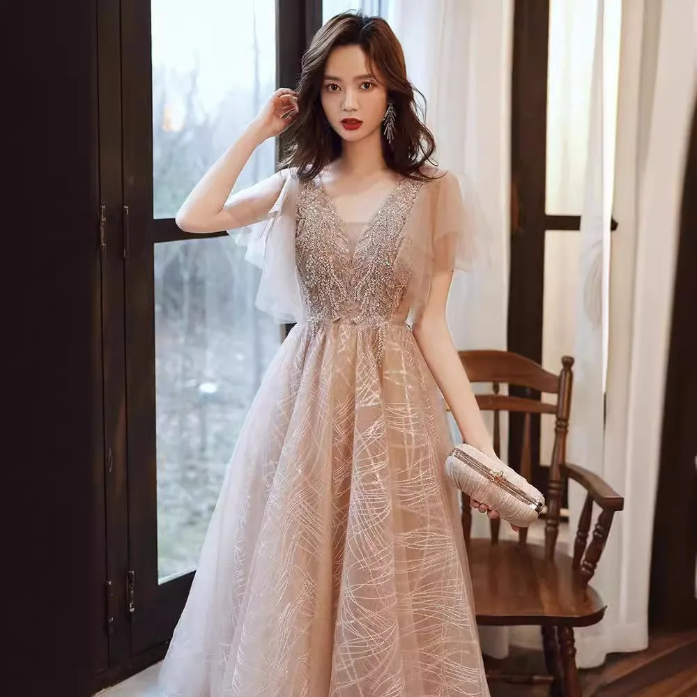 

Champagne evening dress women's 2024 summer new birthday party temperament socialite sisters group super fairy