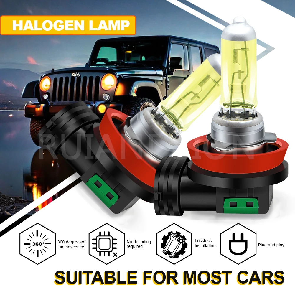 2 uds H11 12V 55W 100W 6000K faro halógeno de Gas de xenón Super brillante coche UTV ATV Moto lámpara bombillas de luz blanca cálida amarillo