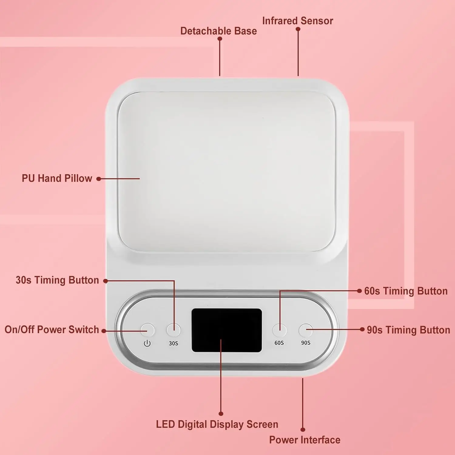 2-in-1 UV LED โคมไฟเล็บแขนหมอน 48W เครื่องเป่าเล็บสําหรับเจลเล็บ Professional UV Light พร้อมจอแสดงผล LCD สําหรับเล็บ Salon