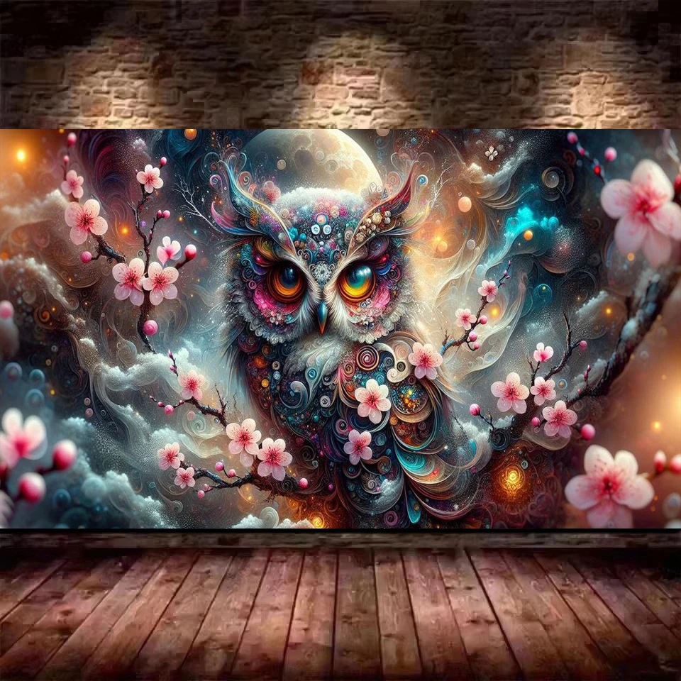 

DIY 5D Diamond Painting Fantasy Landscape New 2025 Peach Blossom Owl Full Mosaic Diamond Embroidery Sale