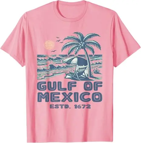 El Golfo De México Dolphin T-Shirt Gulf of Mexico Beach Palms Summer Vacation Clothes 1672 Vintage Beach Graphic Saying Tee Tops