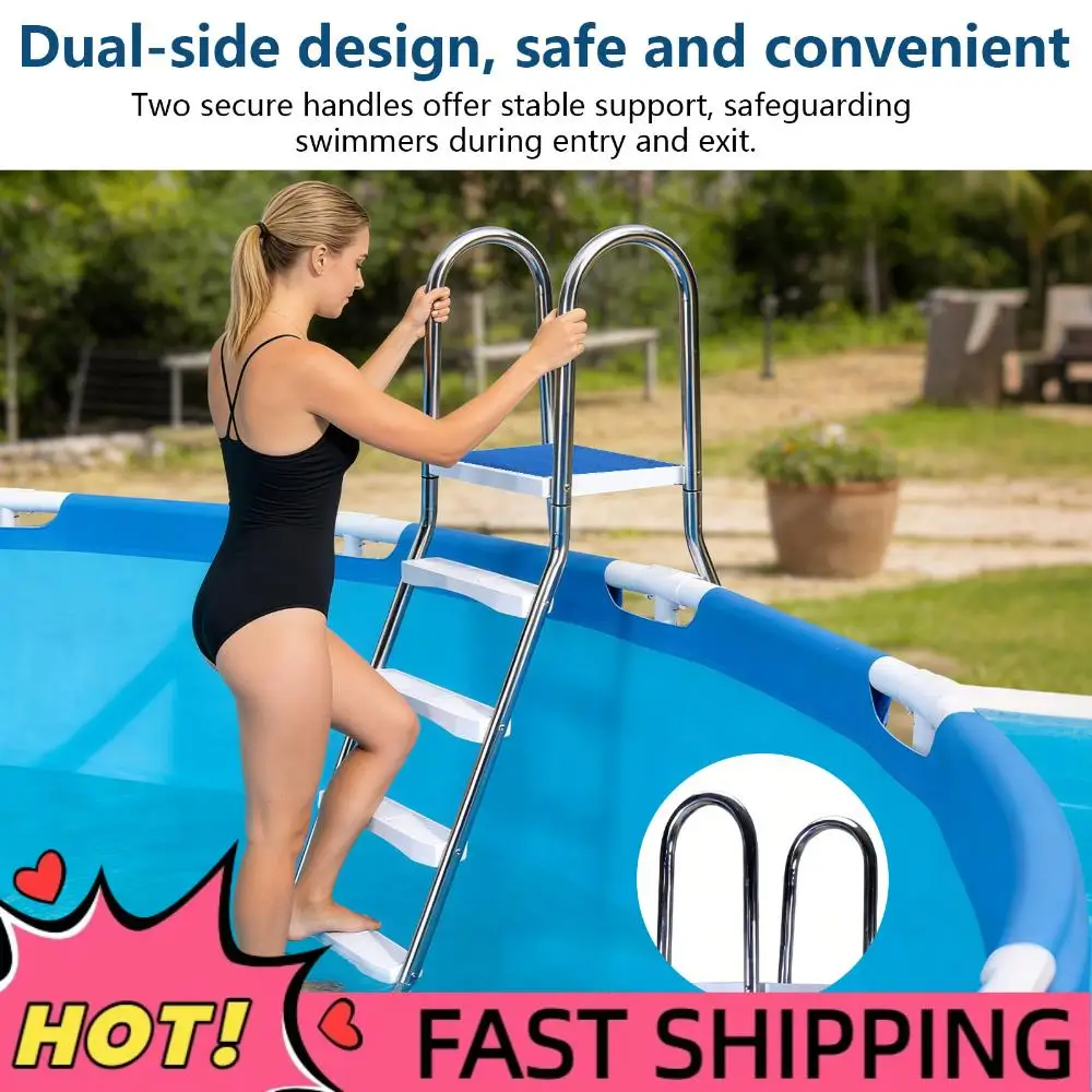 

Pool Stairs for 52 Inch High 304 Stainless Steel Safety Ladder with Double Handrails and Non-Slip Steps for Outdoor Use