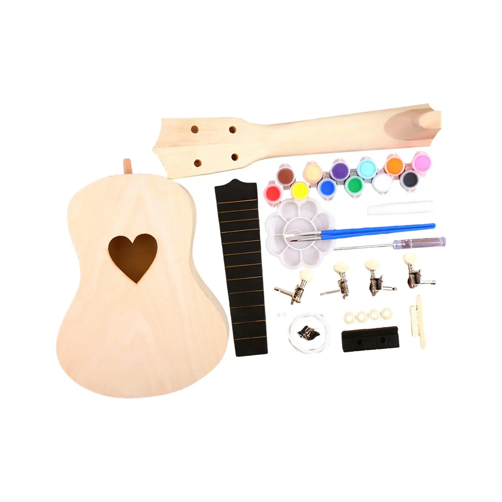 DIY Ukulele Kits Instrument Paintable Assembly Toys with Full Accessories Ukuleles Guitar Build Kits Make Your Own Hawaii Guitar