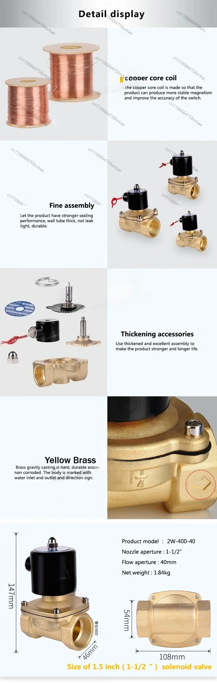 2 Way 2W Series 2W400-40 Brass Water Air Gas Water Solenoid Valve 1-1/2