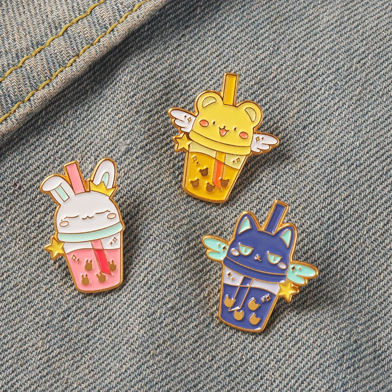 Cream Ice Cream Coffee Cat Alloy Pin Accessories Drip Enamel Badge Lapel Brooch Pearl Milk Tea  Pin Bear Starry Sky Map Drink