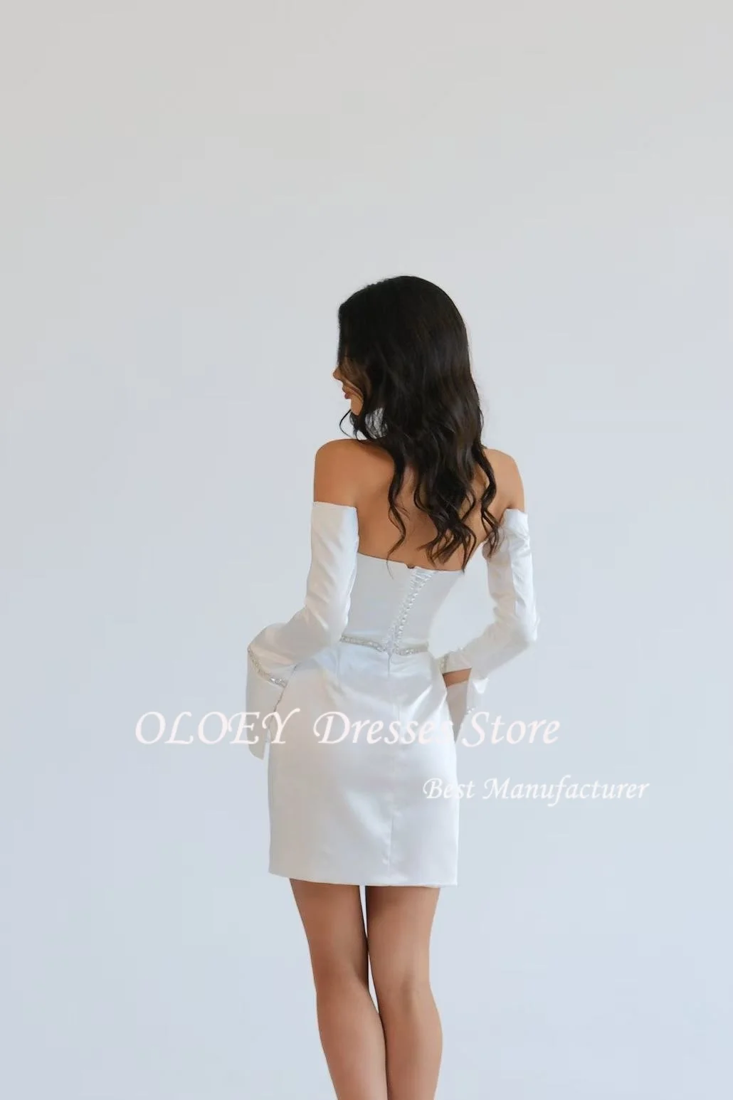 OLOEY 새틴 웨딩 파티 드레스 미니 스위트하트 새틴 무릎 위 레이스업 백 커스텀 여름 드레스 여성용