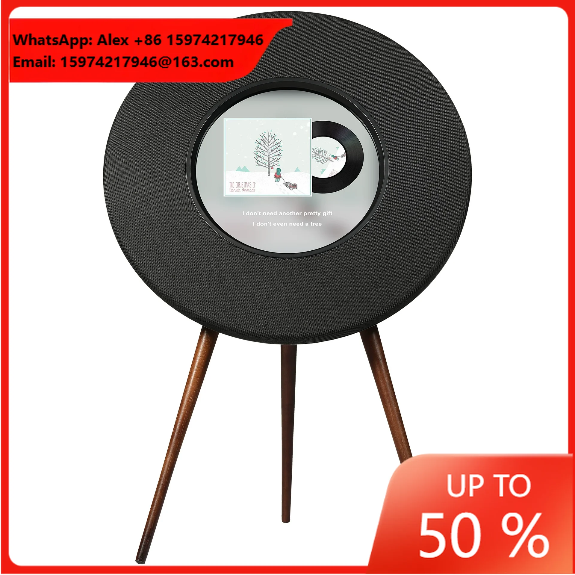 R1 Luxury Berlin Style Floating Lyrics Speaker Aesthetic Wood Tripod Floor Standing Smart Audio System Hi-Fi Sound Loudspeaker