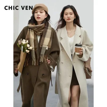 CHIC VEN Women Long Double-sided Woolen Coats Retro Loose Female Overcoat Double Breasted Ladies Windbreak Autumn Winter 2026