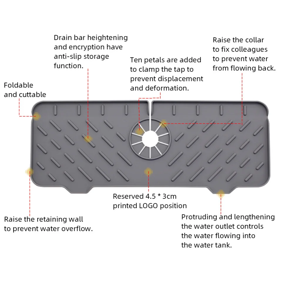 Alfombrilla de silicona para grifo, almohadilla grande para salpicaduras de fregadero, almohadilla de secado y drenaje, Protector de encimera para baño y cocina, 2 uds.