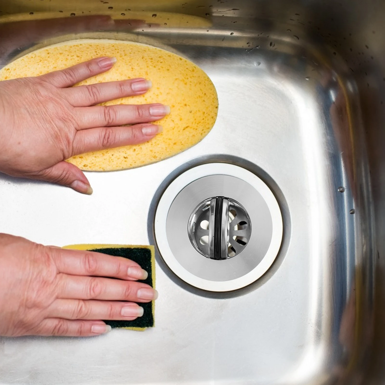 2 pcs Stainless Steel Kitchen Sink Filter Basket Strainer Drain Stopper Adjustable Width Depth Modern Round Design Durable