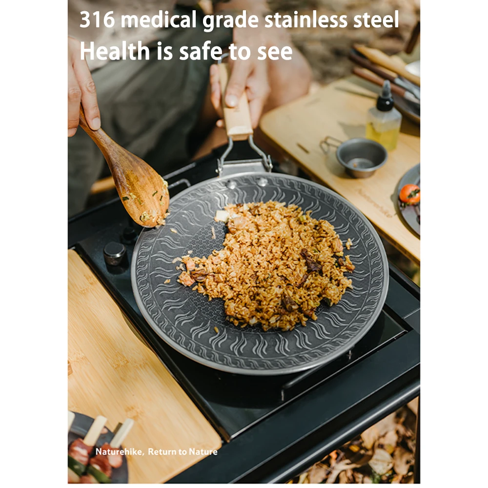 Naturehike الفولاذ المقاوم للصدأ مقلاة شواء مستديرة غير عصا لوحة الشواء شواء شواء السفر في الهواء الطلق التخييم مقلاة صينية فرن ألومنيوم #3