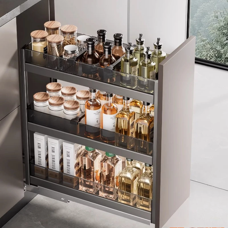 

Glass Seasoning Basket Kitchen Basket Double Layer Drawer Storage Rack Stainless Steel